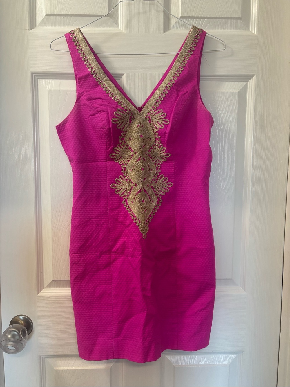 Fuchsia Embellished V-Neck  Dress